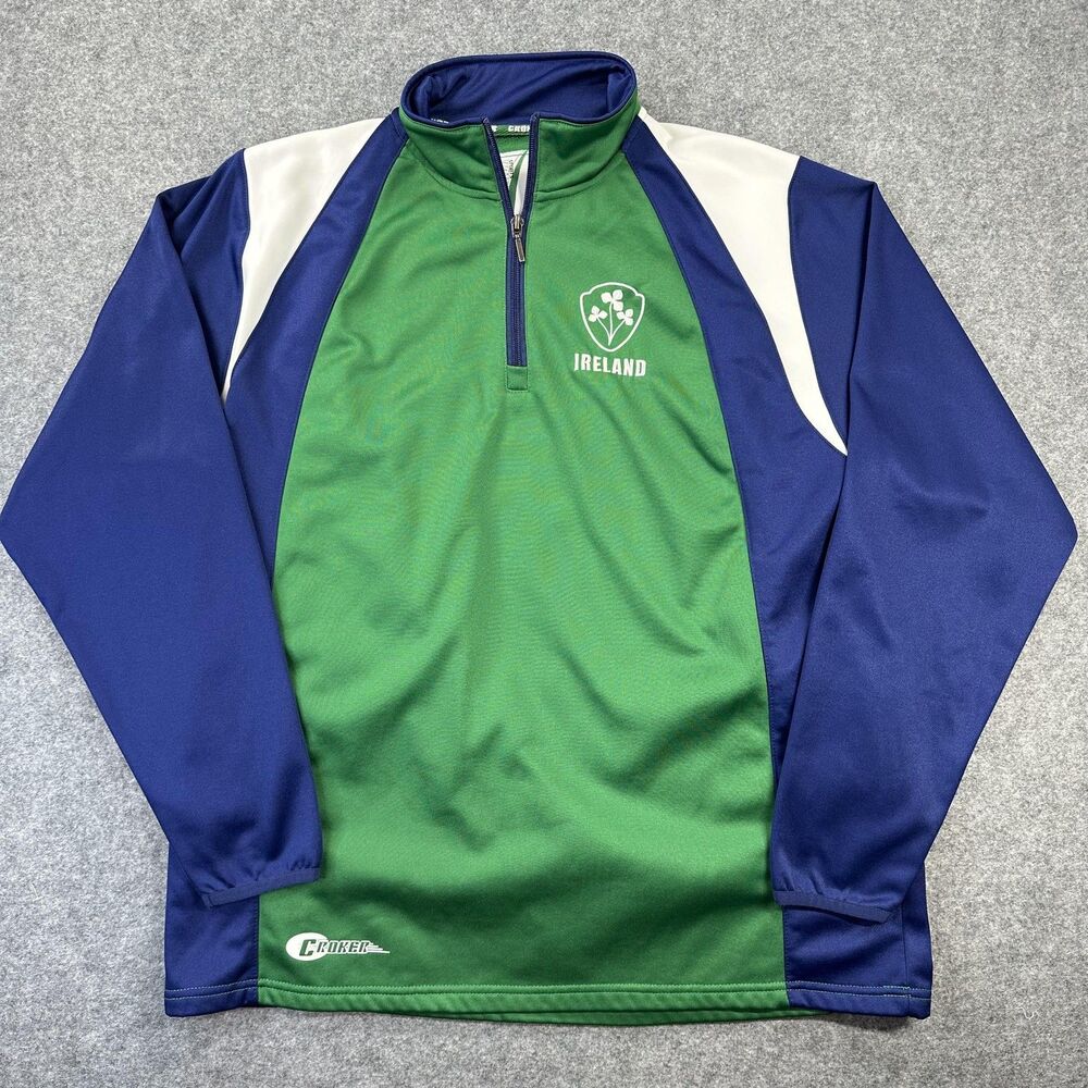 Croker Ireland Soccer Sweatshirt Mens Large Green Quarter Zip Shamrock Crest